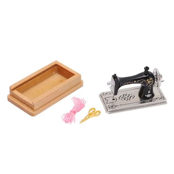 Nukkekodin miniatyyriompelukone Vintage-tyyli Elävä 1/12 Nukkekodin ompelukone Malli koristeluun Puun väri