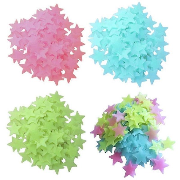 400 stk. selvlysende klistremerker fluorescerende stjerne veggklistremerke plast selvklebende barnerom dekorativt klistremerke 4 farger 3CM