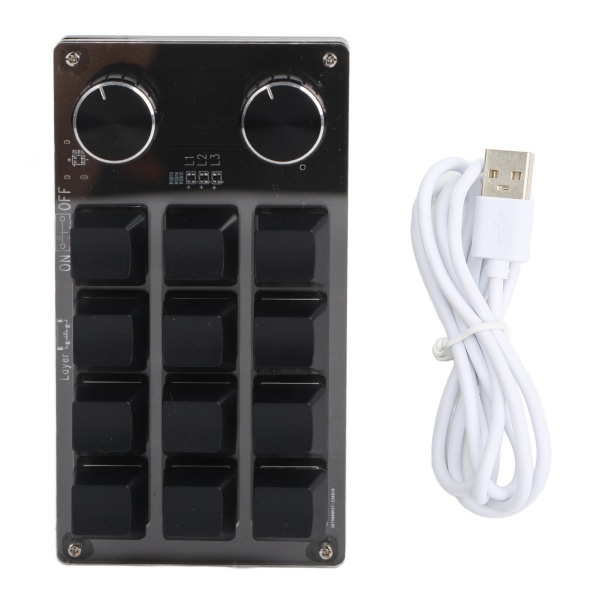 Programmerbart makrotangentbord 2 knoppar blå switch svart 12 tangenter minitangentbord med RGB för kontorsspel Musikmedia