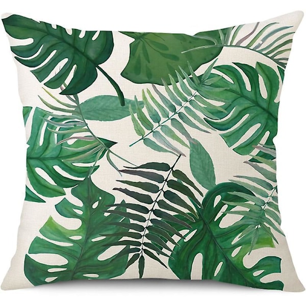 Sett med 4 stk. putetrekk med bladmønster, firkantede putetrekk, dekorasjon for sofa, stue, soverom, kontor, 45x45cm