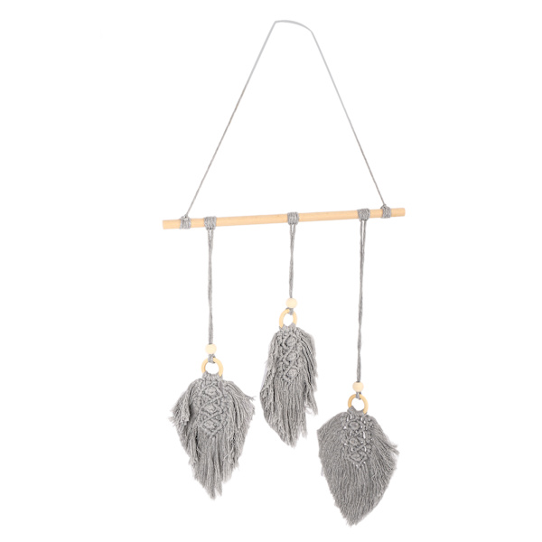 Handvävd bladgobeläng Boho-stil bomullsbladgobeläng väggbonad dekoration för sovrum studentrum grå