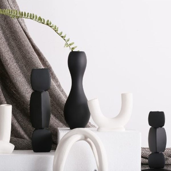 Lotusformad vas, genial enfärgad dekorativ keramisk blomvas för vardagsrum, sovrum, kontor, vit, stor