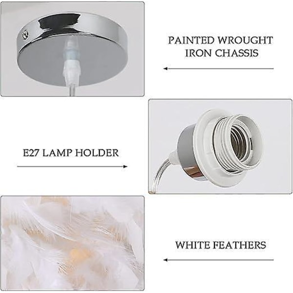 Vit Fjäder Pendel Ljuskrona, Modern Sfärisk Ljuskrona, E27 60W Pendel Taklampa, för Vardagsrum Sovrum Och Barnrum (Diameter