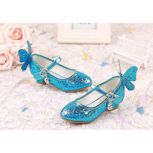 Glitter Princess Flickor Läder Höga Klackskor Fjäril 3D33225 Blå