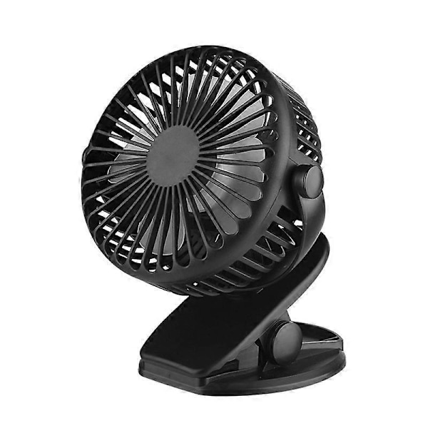 Sort USB-ventilator, lydsvag, bærbar USB-bordventilator med genopladeligt batteri, 3-trins køleventilator med rotation