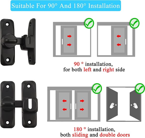 Small 90 Degree Sliding Door Lock for Interior Doors, Lock for
