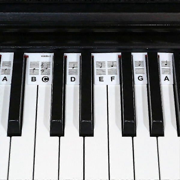 Återanvändbara Silikon Piano Tangentbord Notetiketter - 88 Tangenter Piano Noter Guide Klistermärken Svartvitt