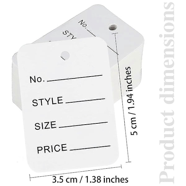 3000 Prislapper, 4,9cm x 3,5cm Hvite Papiretiketter Klesstørrelseslapper