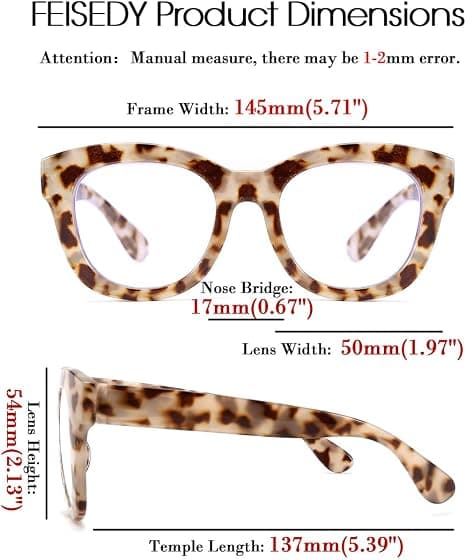 Retro Reading Glasses Thick Square Large Frame Blue Light Blocking Lens Anti-glare Digital Strain B2534