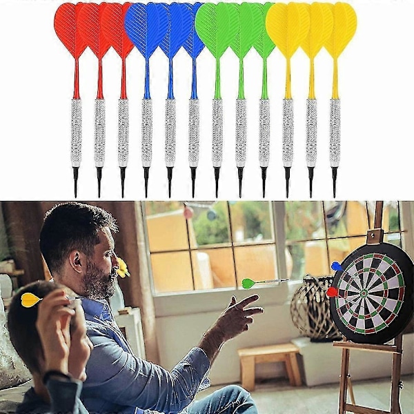 100 Extra Mjuka Dartpilar - Säkerhetsdartpilar (12 st) - Röd, Gul, Blå, Grön