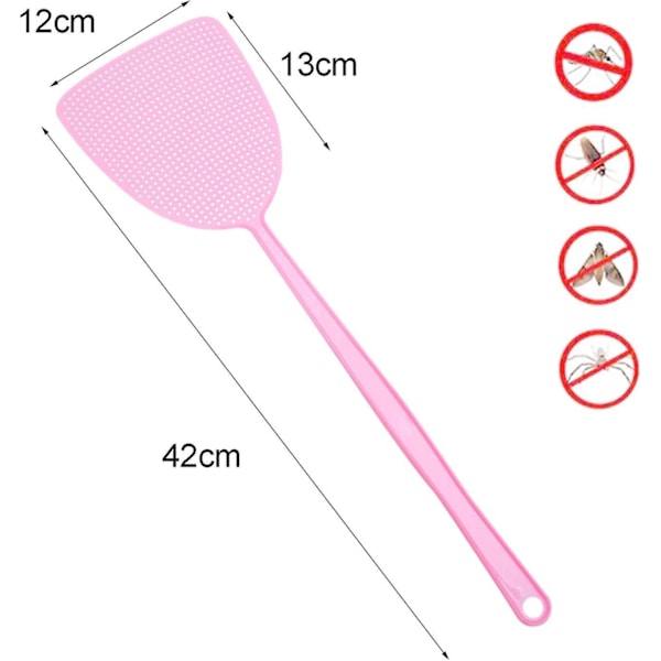 Flexibel manuell flugsmälla - Set om 3, Blå/Grön/Rosa, 42 cm handtag, Hållbart skadedjursbekämpningsverktyg