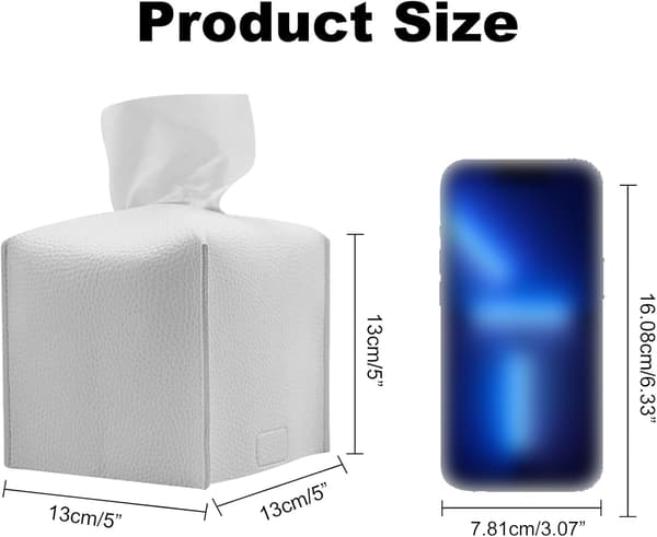 Tissue Holder, Square PU Leather Tissue Box Cover, Waterproof Modern Tissue Box Holder with Bottom Strap, Decorative Foldable Tissue Box Cover