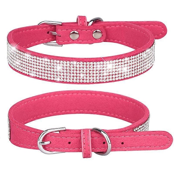 Säädettävä Nahka Mokkanahka Bling Koiranpanta Pienille Koirille Vaaleanpunainen Koiranpanta Kissalle, Strassikoiranpanta -GSLA b4 25x1.5CM