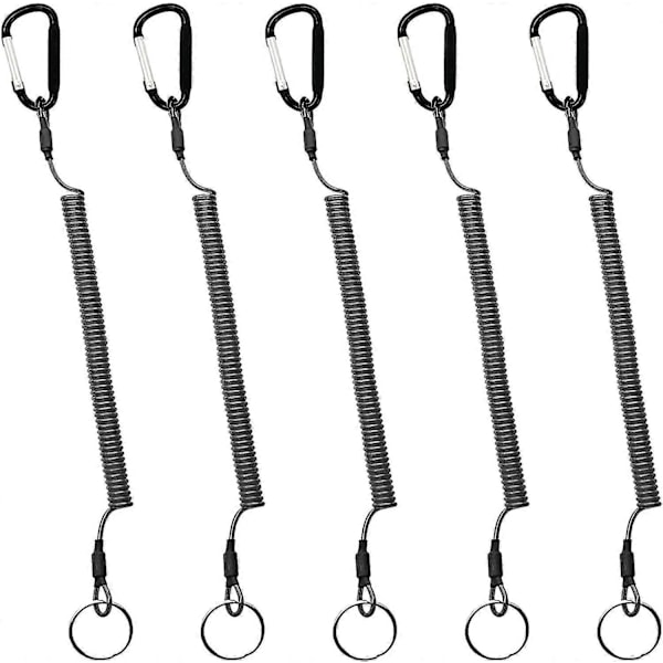 5 stk. Nøglering Spiral Elastisk Fiskesnor Sikkerhedssnor Udtrækkelig Lanyard med Karabinhage for at Forhindre Tabte Nøgler, Tænger og Værktøj