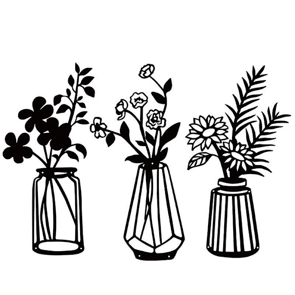3 Delar Metall Blommor Väggdekor Svart Metall Väggkonst Metall Blommig Väggskulptur för Uteplats Balkong Vardagsrum Sovrum Matsal Kök Dekoration