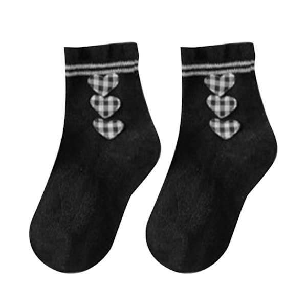 Flickstrumpor för flickor Höst Vinter Små flickor halkfria Anti Slip Bomullssockor Barn Prinsesstil Strumpor Hjärt Rutnät Mönster L 5‑8 år 16‑19CM