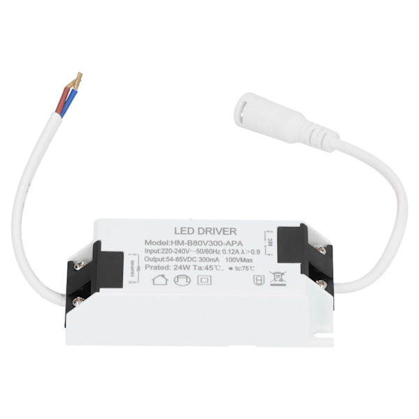 24W LED Driver Transformator med kabel konstant ström 300mA Ingång AC220-240V Utgång DC54-85V