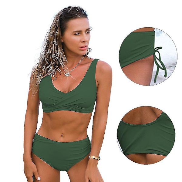 Grønn Twist Front Tie Back Høy Midje Bikinisett for Kvinner 2XL