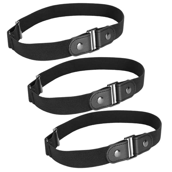 3-pack elastiskt bälte, mode stretch med spänne, klädtillbehör för kvinnor och män, svart