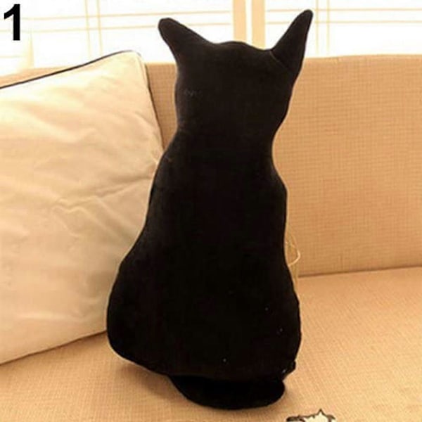 Kattformad Soffkudde Söt Djursiluett Mjuk Plysch Fin Gåva för Flickor Pojkar Rum Plysch Svart 45cm