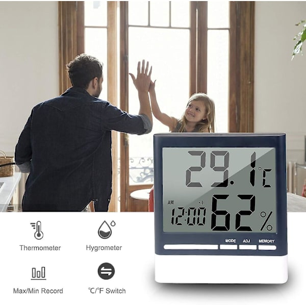 Indendørs digitalt hygrometertermometer med hukommelsesfunktion