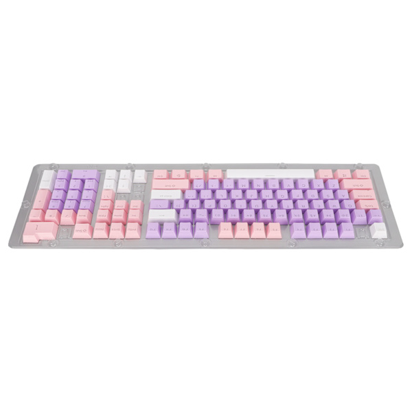 Tangentbord Tangentkapslar 107 tangenter Tre färger genomskinliga tecken Arc Layout Mekanisk tangentbord Tangentkapslar Rosa Lila Vit