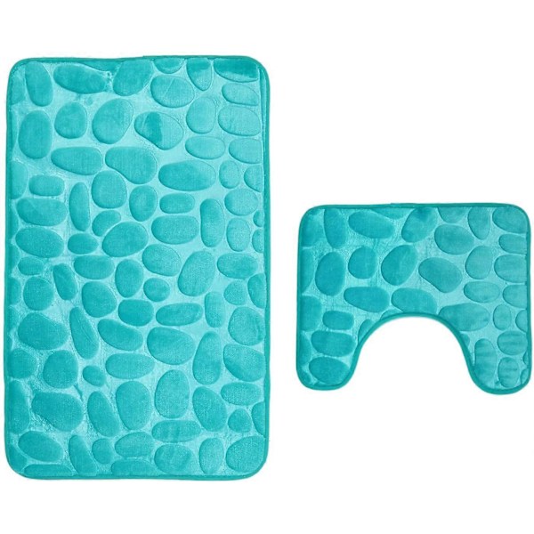 Kylpyhuonematot 2-osainen Liukumaton Pestävä Kylpymattosarja, Kylpymatto ja WC-matto, 80x50 cm, Aqua