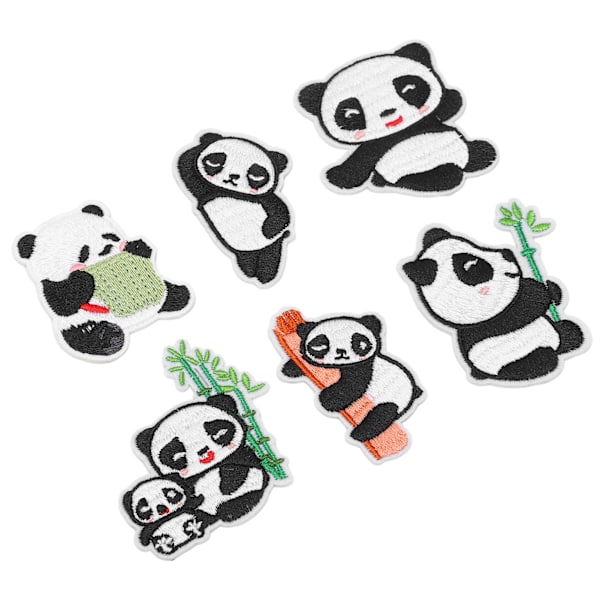 6 stk Panda broderilapp med skyggelegging for å skjule flekker og skader i ulike stiler Panda strykemerker for DIY-håndverk, veske og sko