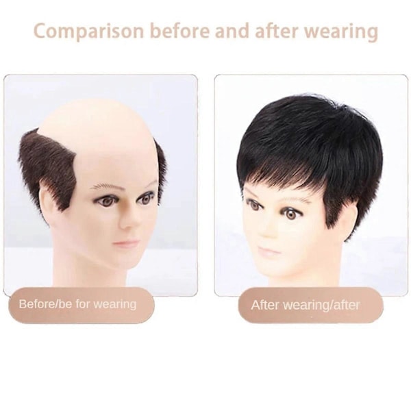 Herre Naturlig Sort Kort Paryk Lige Paryk Hår Clip-on Toupee (B)