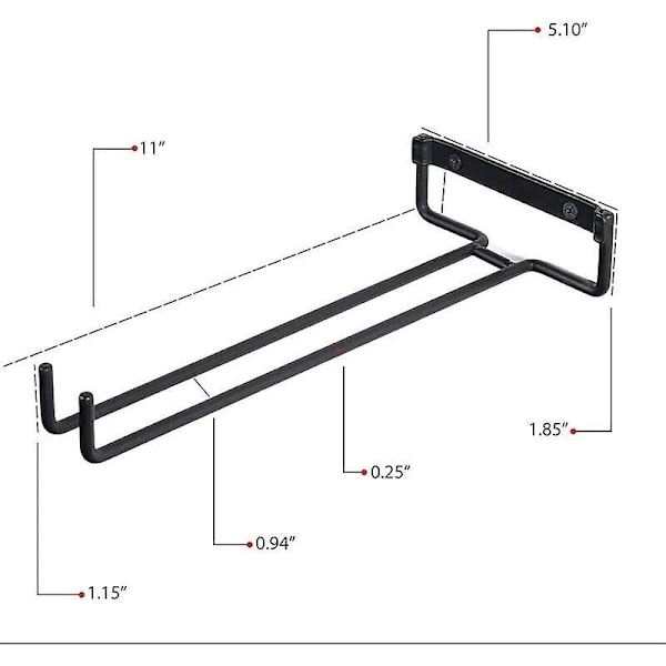 Vinglasholder, 2 stk. Stilkglas Holder med Skruer, Hængende Holdbart Metal Vinglasstativ Passer til 4 Glas til Køkken, Bar, Restaurant, Sort