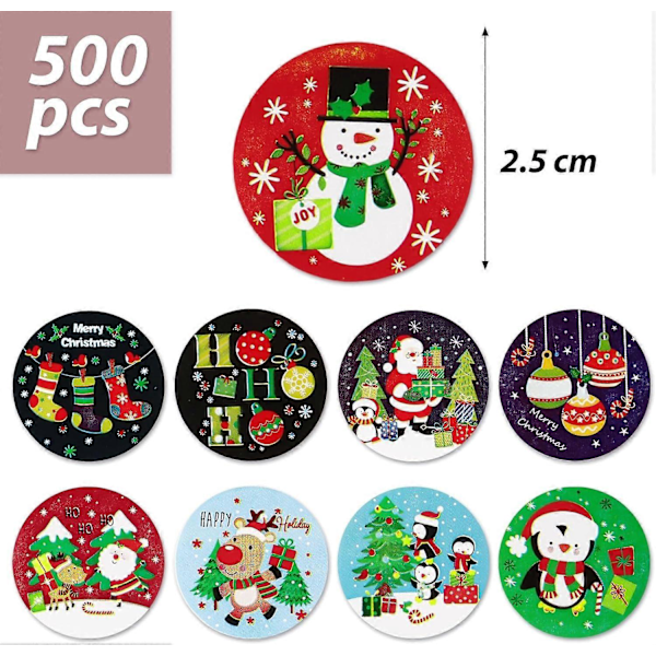 500 kpl Hyvää Joulua Tarrarulla Itseliimautuvat Joulun Sinettitarrat Etiketit 2,5 cm Joulun Pyöreä Tarra (Tyyli C)