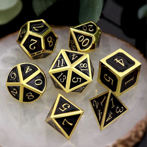 Blodplettede Metal DND Terninger Sæt Blodplettede Terninger D&D Polyhedrale RPG Terninger (Guld Sort)