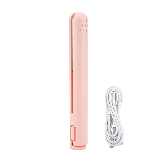 Mini 2-i-1 rettetang USB keramisk oppvarming retting krølling flatjern rose