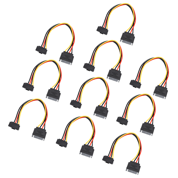 10 stk. SATA-strømkabel 15-bens han til hun SSD HDD vinkelforlængerledning med shrapnel til datatransmission