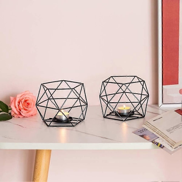 Värmeljushållare - 2-pack Svarta Ljushållare för Blockljus Geometriska Ljushållare