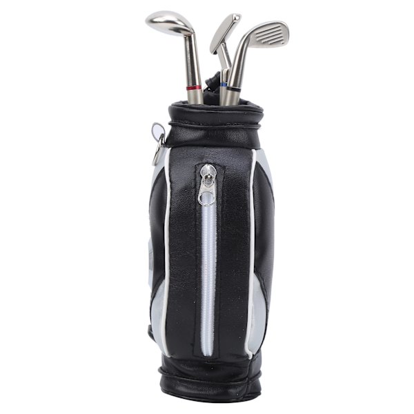 Mini Desktop Golfväska Penna Klocka Zinklegering PU Läder med Golfpennor Souvenir Set GiftSvart Silver