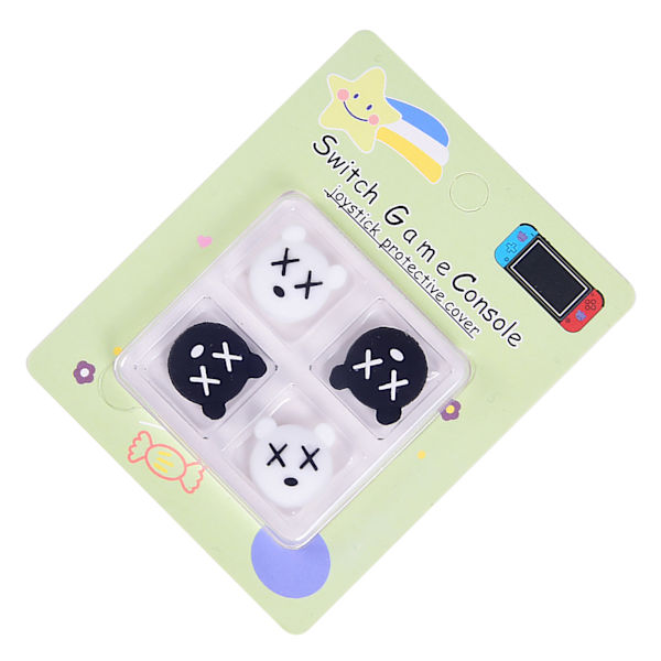 Silikon Joystick-skydd Söt Cartoon Ergonomisk Reptålig Spel Tumgreppsskydd för Switch Svart X och Vit X 4 st