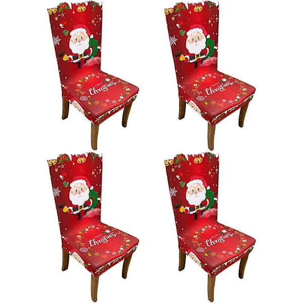 Julstolsöverdrag - set med 4 stretchiga stolsöverdrag, blandmaterial och polyester, tvättbara överdrag, stolsdekoration för utomhusbruk, fest