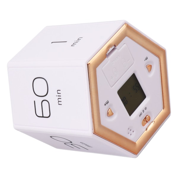 Hex Flip Timer med ljudlös alarmfunktion Magnetisk tidshanteringskubtimer med LCD-skärm för matlagning Studier Arbetar Vit