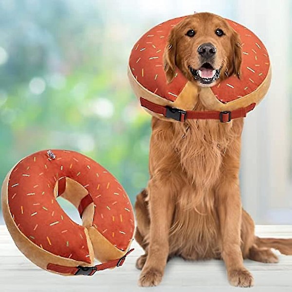 Uppblåsbar Donut-formad Hundåterhämtningskrage - Justerbar Tvättad Skyddande Kon för Stora Hundar