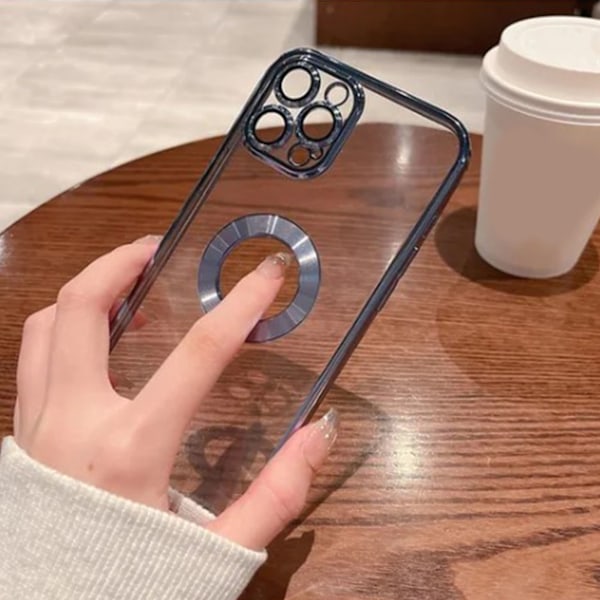 Telefonbeskyttelse etui Fashionable galvaniseret magnetisk suge fuldt dækket stødsikkert telefoncover til IPhone Far Peak Blue til IPhone13Promax