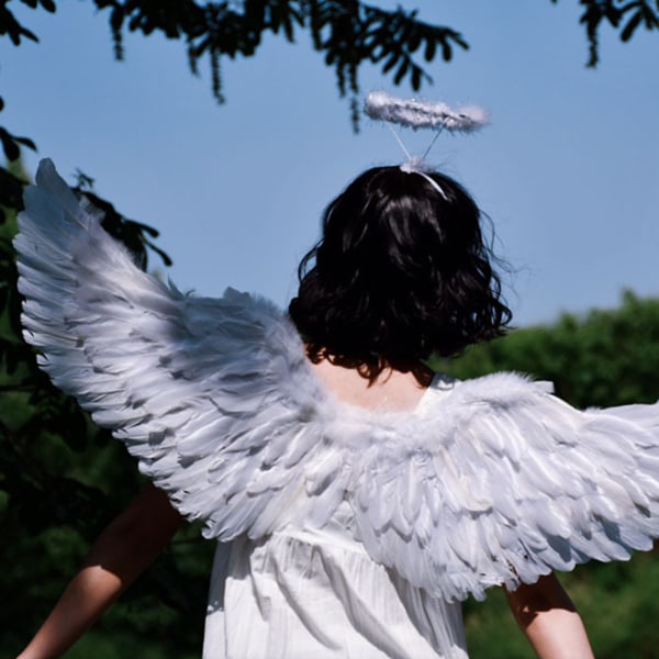 Luminous White Feather Stage Wings - Swallow Shape, Keskikokoinen (80*40cm), Kolmiosainen set