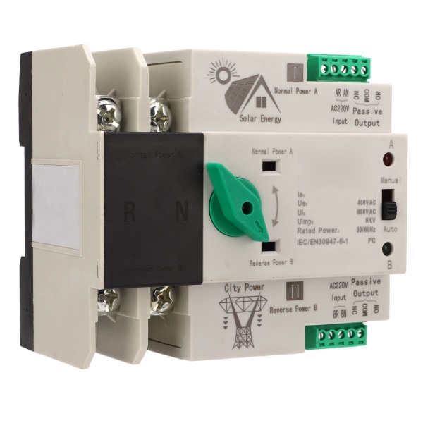 Dubbel automatisk omkopplare 2P Millisekundsnabb kretsstyrenhet PV-typ AC220V 80A