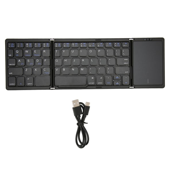 Sammenleggbart tastatur B089T 3 sammenbrettet berøringsfelt Funksjon 64 taster Bærbar Type C Lading Magnetisk lukking Datatastatur Svart