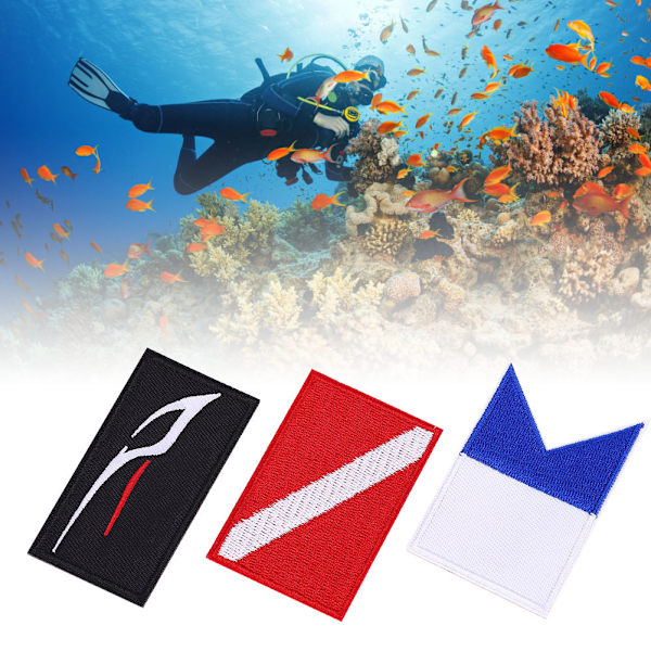 3 STK Scuba Diving Flag Patch Broderet Diver Badge DIY-tilbehør til rygsækhat