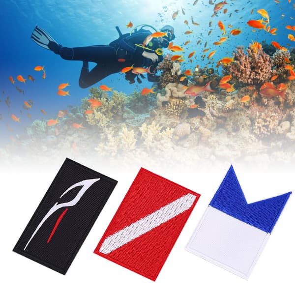 3 stk. Scuba Diving Flag Patch Broderet Dykker Badge DIY Tilbehør til Rygsæk Hat