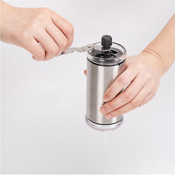 Bærbar manuell justerbar espressokvern for kaffebønner - Kompakt og praktisk, 16,5 cm, sølv