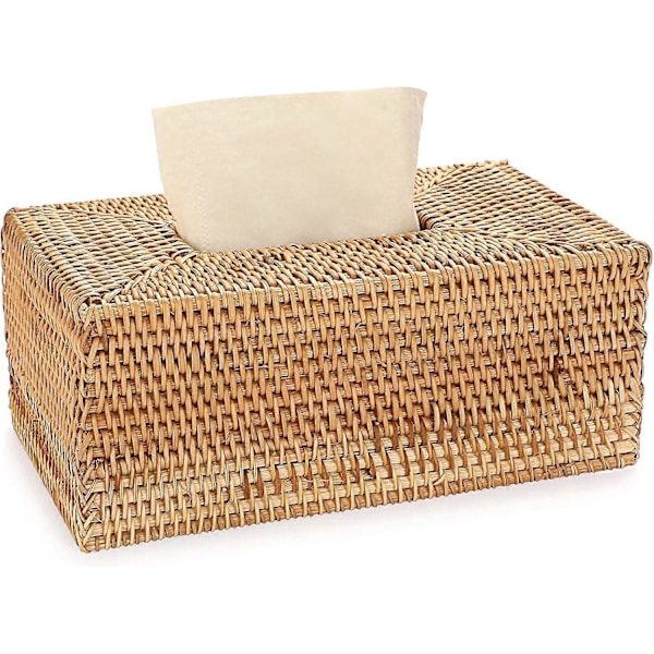 Rektangulær Vævet Tissue Papir Cover i Rattan, Dekorativ Tissue Holder Cover til Hjemmet