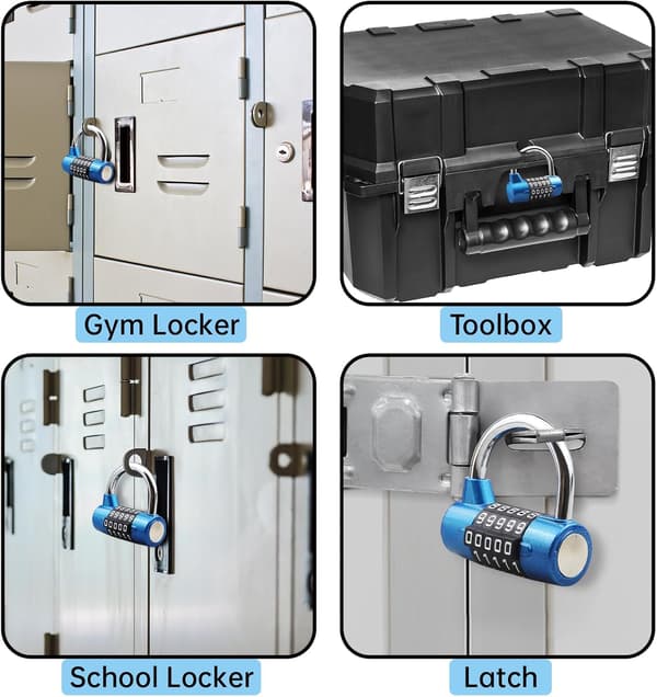 5-digit combination lock, gym lock, resettable combination lock, suitable for school lockers, toolboxes, fences, blue