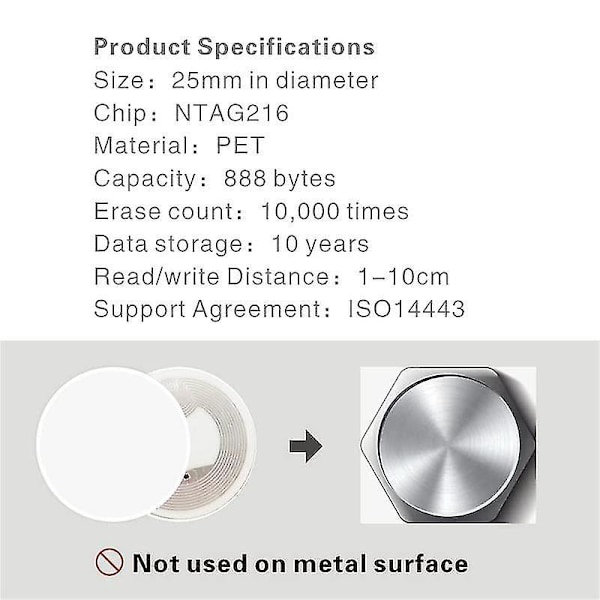 50 stk. NFC Ntag216 Klistremerke Ntag216 NFC Tags NFC 216 Tag Ntag216 NFC Kort 13.56Mhz NFC Tag Klistremerker-B8